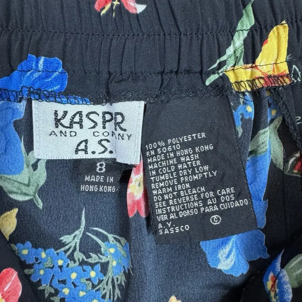 Women’s Vintage Skirt Size 8 Kasper Bright Floral Blue Yellow Red Colorful 90s